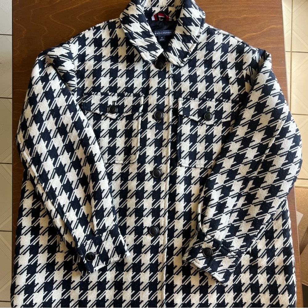 Tommy Hilfiger Navy and White Houndstooth Coat